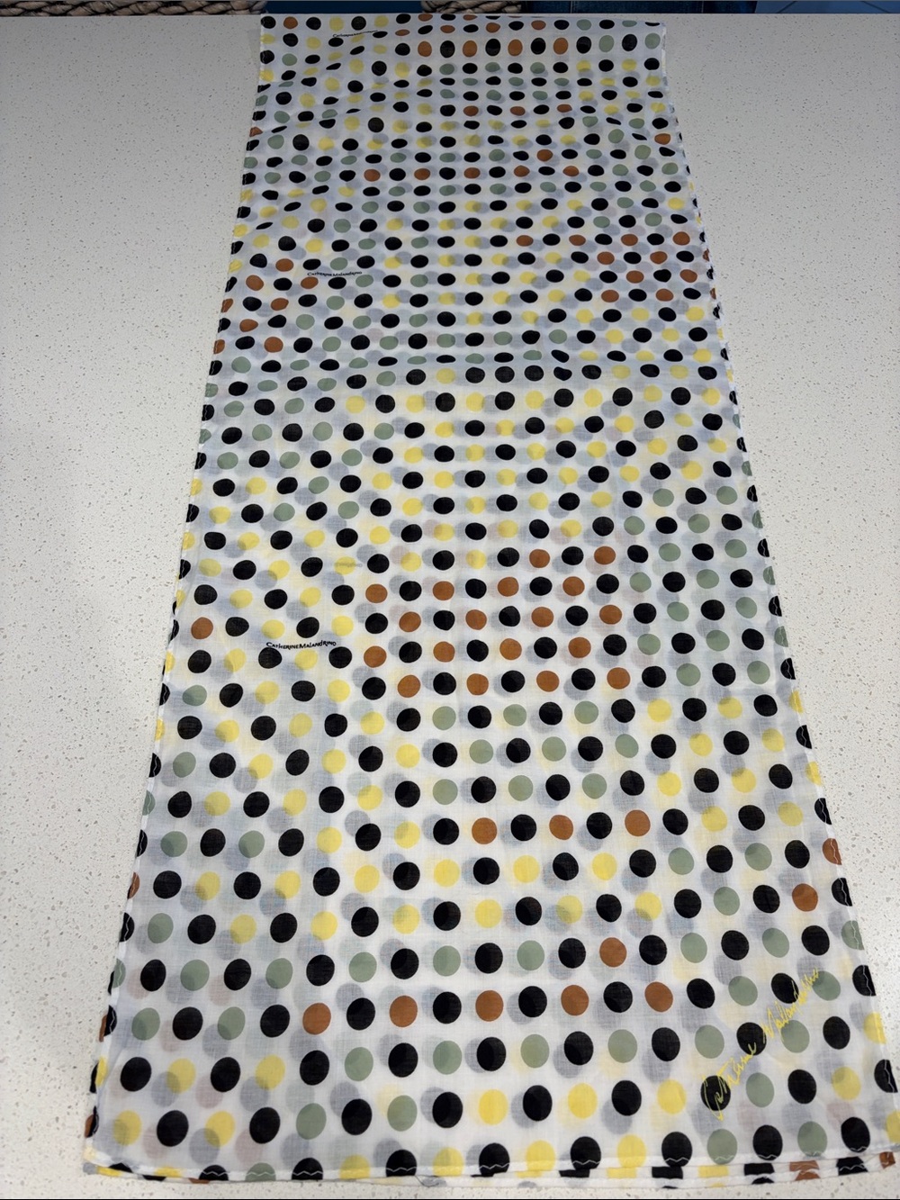 Catherine Malandrino Polka Dot Sheer Scarf in Black, Yellow, Brown, Green